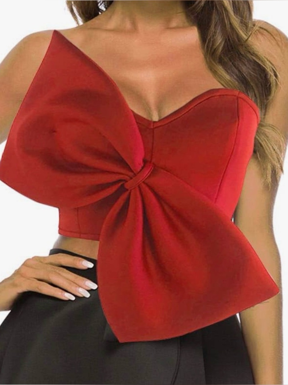 Red Bow-Front Satin Crop Top - Women